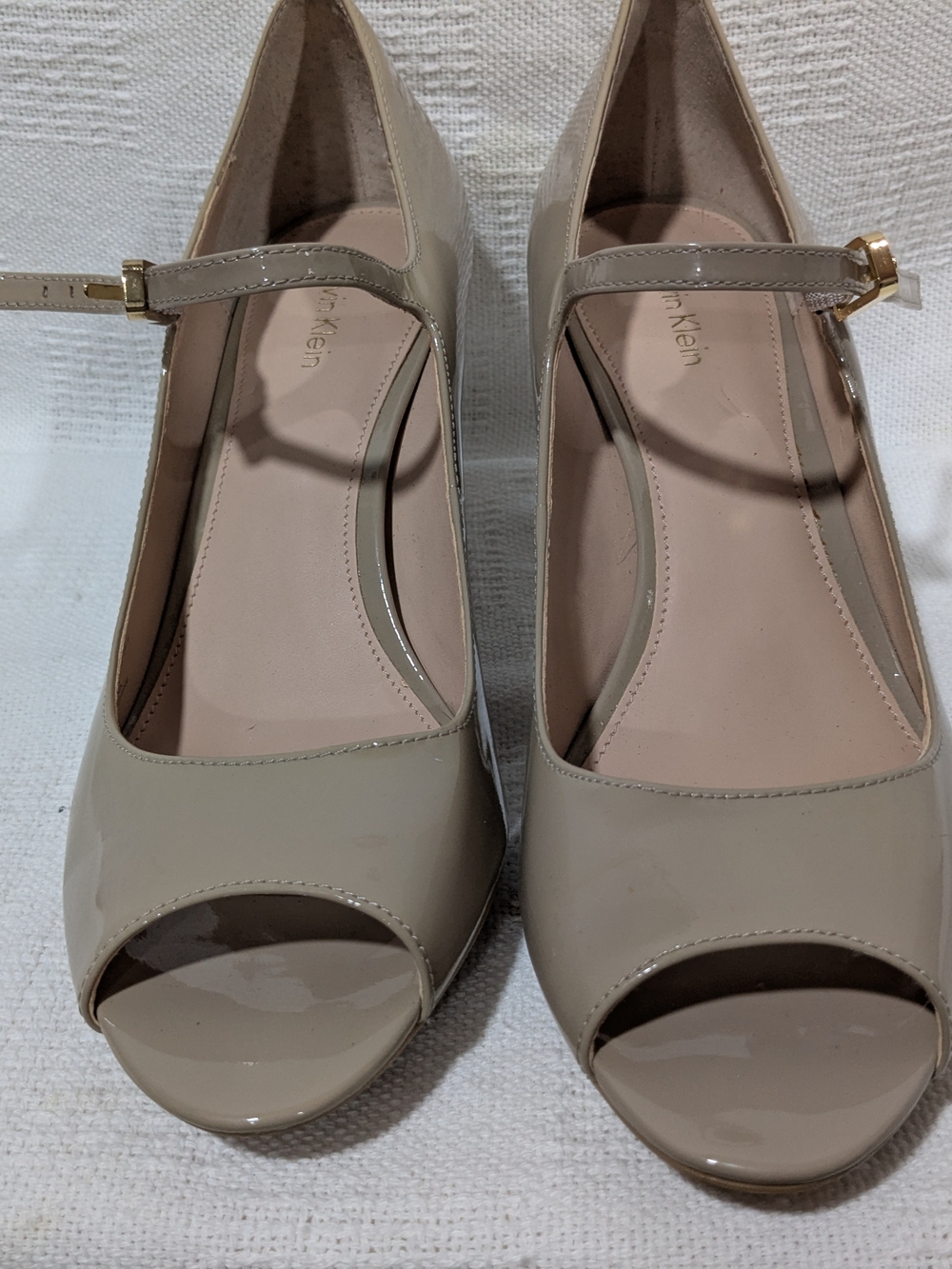 Calvin Klein Nude Patent Peep-Toe Mary Jane Heels